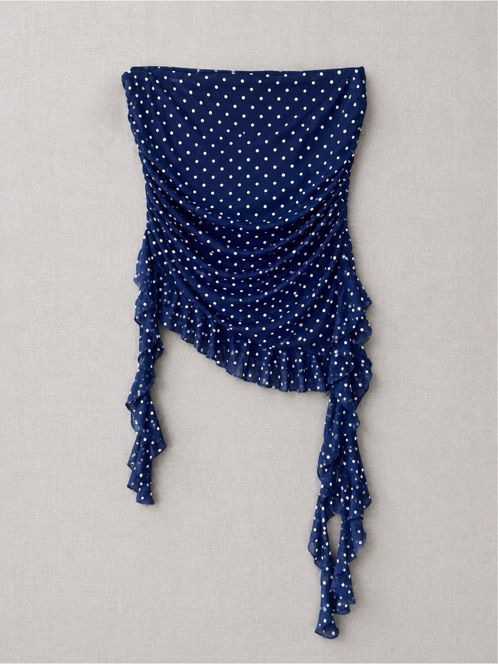 Women’s Navy Polka Dot Asymmetric Ruffle Camisole